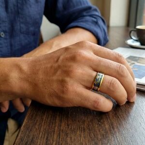 Gold Tone Dragon Ring Blue Enamel Band Size 8 Statement Ring